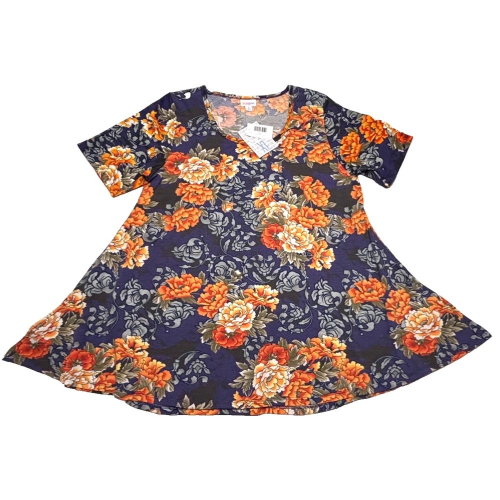 LuLaRoe Womens Top Size XL Perfect T Tee‎ Tunic Purple Orange Roses Floral NWT